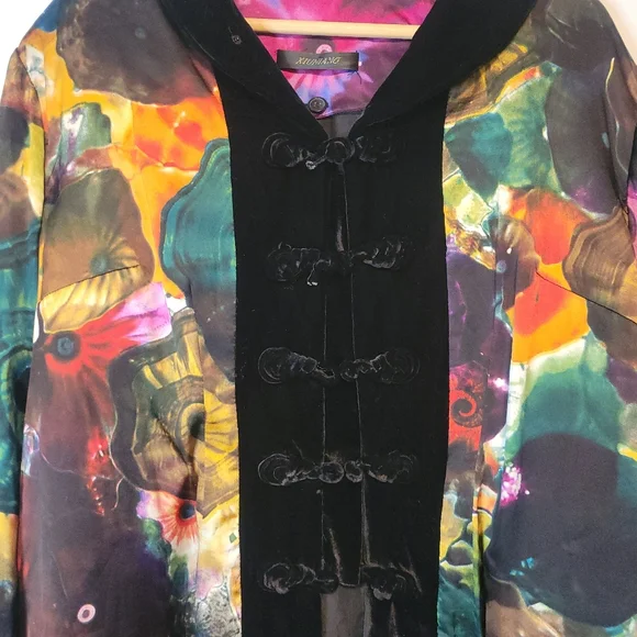 Unique Silky Ink Art Jacket with Velvet Trim - Picture 4 of 15